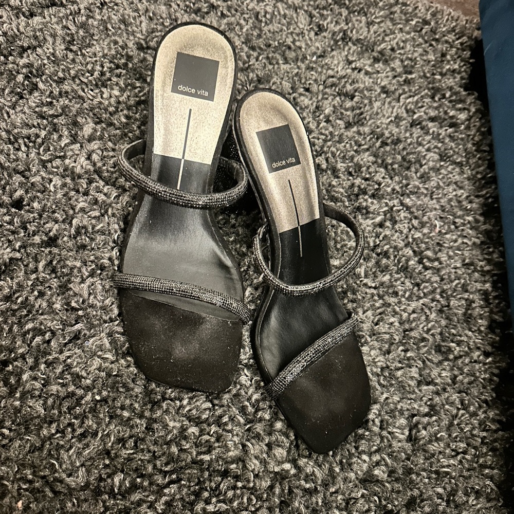 Dolce Vita Black Square-Toe Double-Strap Mules